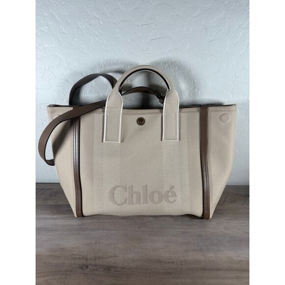 New Season Chloé large Carry Canvas Leather tote bag in Neutral Beige ~NWT~ - Picture 2 of 12